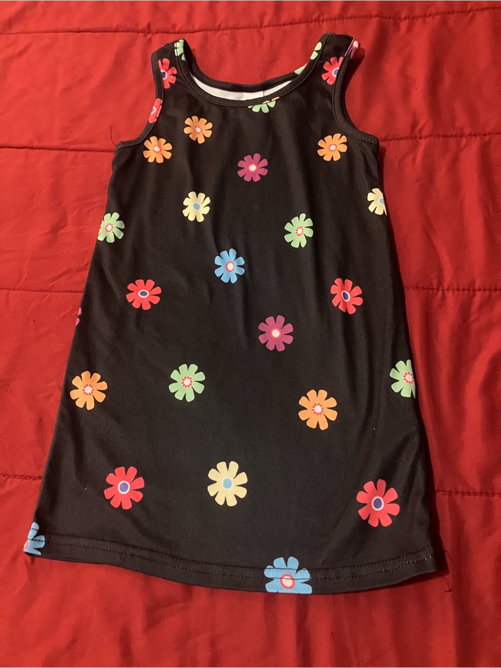 SHEIN Toddler Black Tank Dress with Colorful Daisy Print